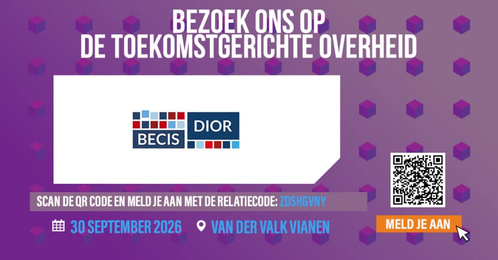 Banner BECIS DIOR voor de Beurs De toekomstgerichte overheid met een aanmeldcode