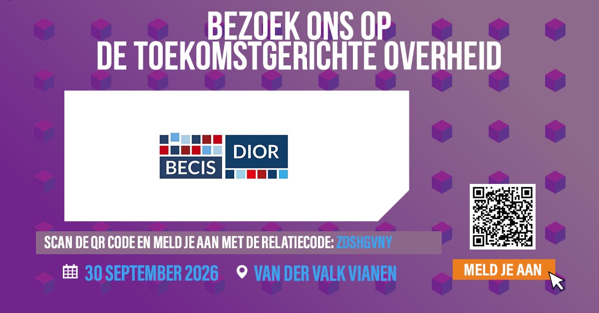 Banner BECIS DIOR voor de Beurs De toekomstgerichte overheid met een aanmeldcode